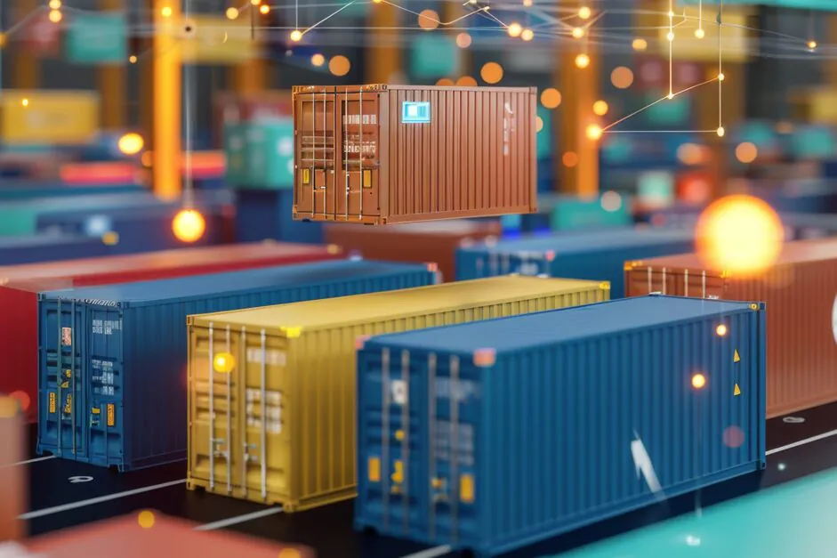 Supply chain symbolizing a digital twin powered by AI and data analytics to monitor performance, demand forecasting, and operational efficiency